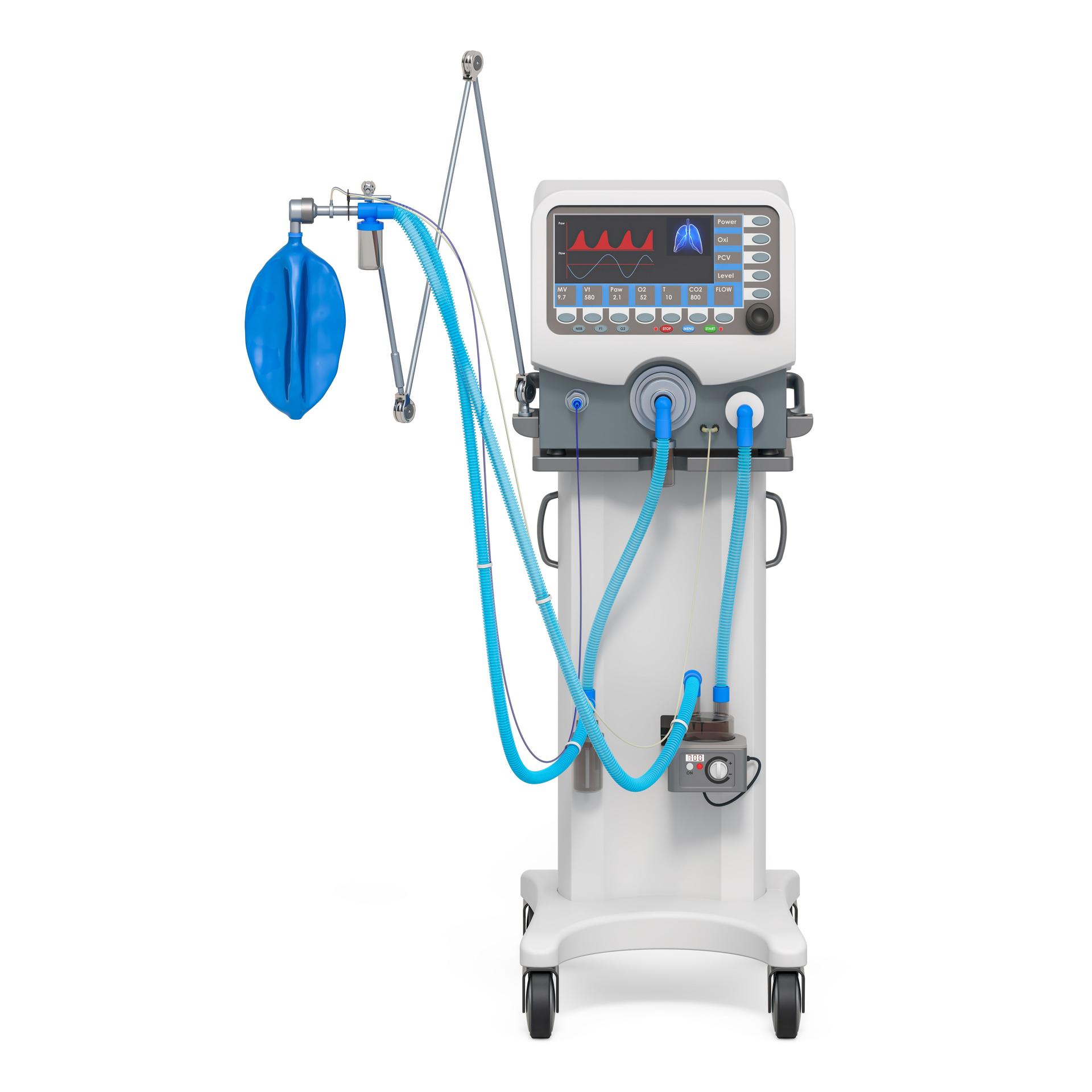 Medical ventilator, respiratory equipment, tubing, humidifiers, oxygen tanks
